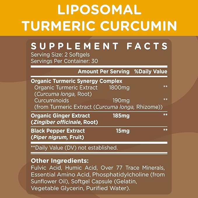 Liposomal Turmeric Curcumin Supplement 2200 mg with Black Pepper Extract 15 mg (2 Bottle)