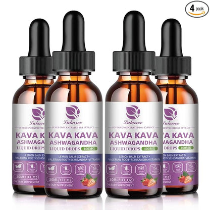 (4 Pack) Kava Kava Root Extract Supplement - Calming High Concentration Kava w/ Ashwagandha, Lemon Balm, Valerian Root for Relaxation, Liver, Cognitive Support & Immune System,Vegan, Alcohol-Free