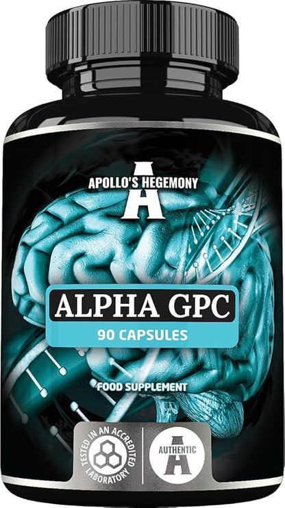 APOLLO'S HEGEMONY Alpha-GPC 600mg per Daily Dose - 90 Vegan Choline Capsules - 99% Choline Alfoscerate Dietary Supplement - Lipid Choline - Memory and Concentration Capsules
