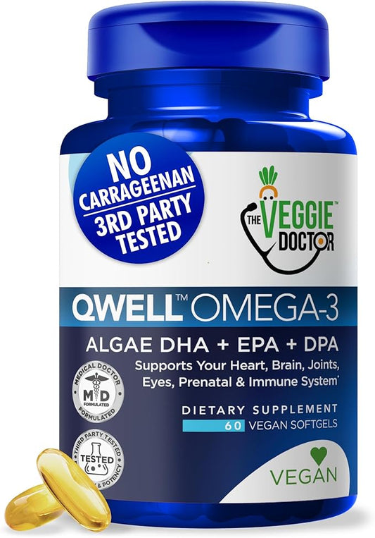 Vegan Omega 3 Supplement - Omega 3 Fish Oil Alternative - No Carrageenan – Plant Based Algae Omega3 Fatty Acid Supplements - DHA, EPA, DPA - Heart, Brain, Joint, Eye, Immune Support
