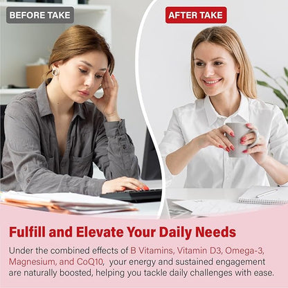 Methylated Multivitamin with B Complex for Women - Daily Vitamin B1, B2, B6, B12, Folate, C & Magnesium with Omega 3 - Supports for Energy Immune - Gluten-Free & Sugar-Free