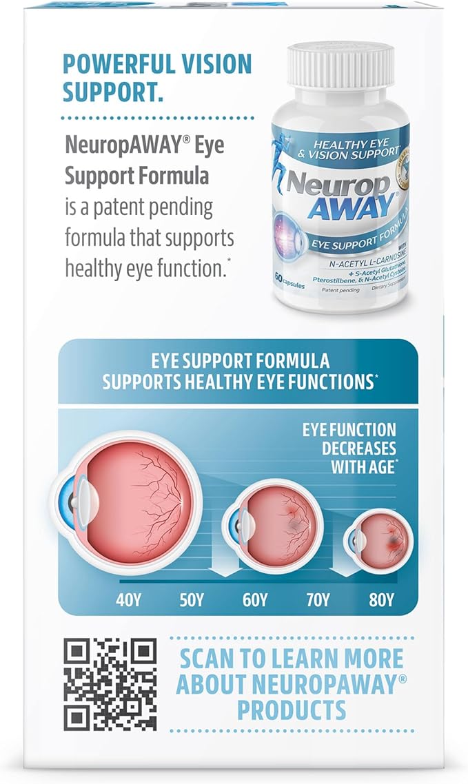 NeuropAWAY Eye Support Supplement 60CT with Lutein N-Acetyl L-Carnosine S-Acetyl Glutathione N-Acetyl Cystiene Pterostilbene Lycopene Zeaxanthin to Support Healthy Vision, Helps Blurry and Dry Eyes