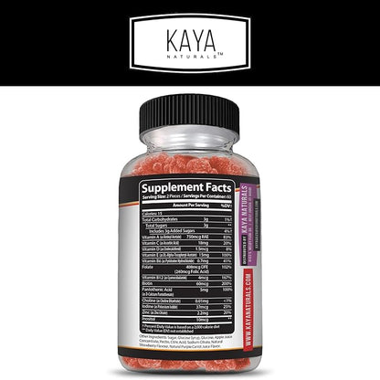 Kaya Naturals Adult Multi Vitamin Gummy, 120 Count, Biotin, Vitamin A, B-12, C & E, Including Zinc, Folic Acid, Strawberry Flavor (120 Gummies)