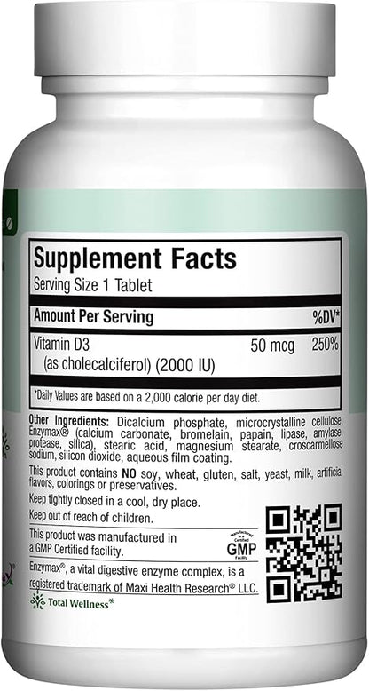 Maxi-Health Vitamin D3 2000 IU - For Healthy Muscle Function, Bone Health and Immune Support – 90 Tablets – Best Kosher Supplement For Adults
