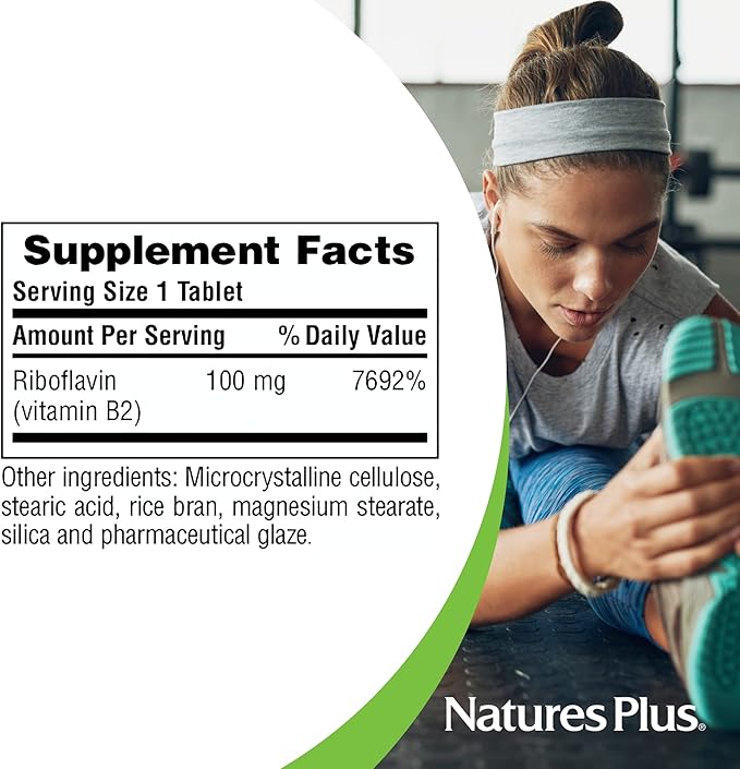 Natures Plus Vitamin B2 (Riboflavin) - 100 mg, 90 Vegetarian Tablets - Natural Energy & Metabolism Booster, Promotes Overall Health - Gluten-Free - 90 Servings