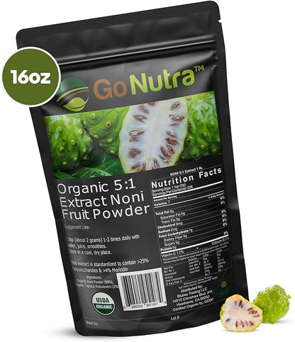 Go Nutra Noni Fruit Powder Organic 5:1 Extract Pure 1lb. (16 oz) Superfood Noni Powder