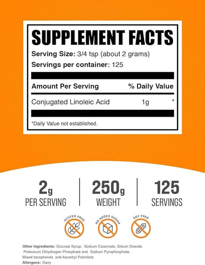 BulkSupplements.com Conjugated Linoleic Acid Powder - CLA Conjugated Linoleic Acid, CLA Supplements - Gluten Free, 2g per Serving, 250g (8.8 oz) (Pack of 1)