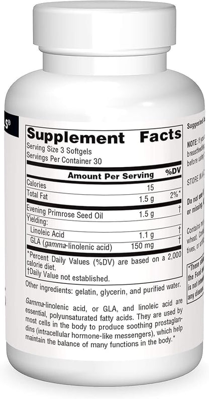 Source Naturals Evening Primrose Oil - Hexane-Free - 500mg - GLA Yield: 50 mg - Cold-Pressed - 90 Softgels