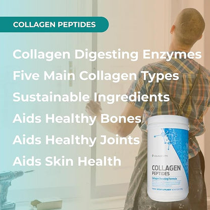 Youngevity Multi-Collagen Peptides Powder with Fulvic Powder – Hydrolyzed Grass-Fed, Marine, Chicken, & Eggshell Membrane Collagen – Hair, Skin, Nails, Joint, Bone Support – I, II, III, V, X – 11.4 oz