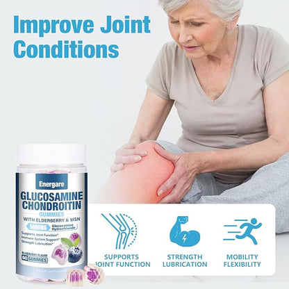 1 Pack Glucosamine Chondroitin with MSM Gummies & Elderberry, Extra Strength Joint Support Health, Flexibility, Antioxidant, Immune Supplement Gummy for Adults, Men & Women 60 Counts