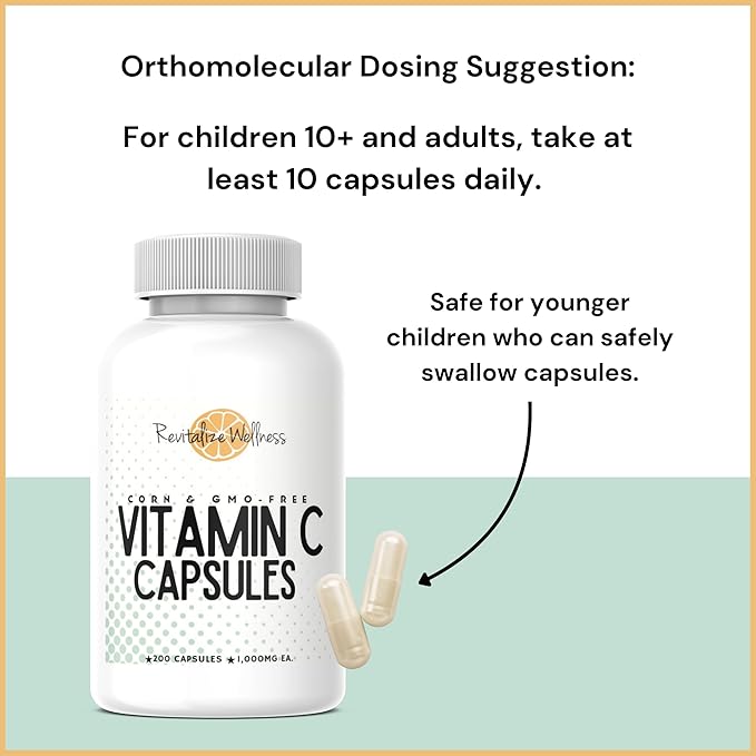 Vitamin C Capsules | Pure, Corn, & GMO-Free | 1000 mg Vitamin C Per Capsule | 200 Capsules