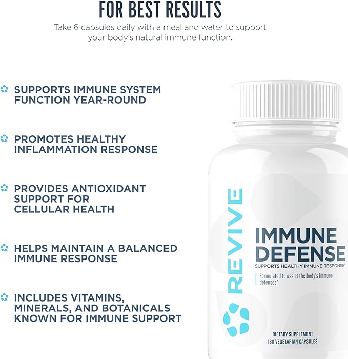 Revive MD Immune Defense, Immune Support Supplement - Immunity Health with Zinc, Elderberry, Vitamin C & Vitamins Booster for Men & Women - Vegan, Gluten-Free & Soy-Free - 180 Vegetarian Capsules