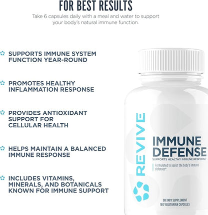 Revive MD Immune Defense, Immune Support Supplement - Immunity Health with Zinc, Elderberry, Vitamin C & Vitamins Booster for Men & Women - Vegan, Gluten-Free & Soy-Free - 180 Vegetarian Capsules