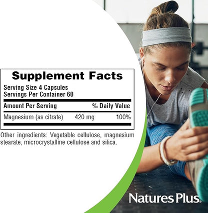 NaturesPlus KalmAssure Magnesium - 240 Vegan Capsules - Highly Bioavailable Magnesium Citrate - Supports Nerve & Muscle Relaxation - 60 Servings
