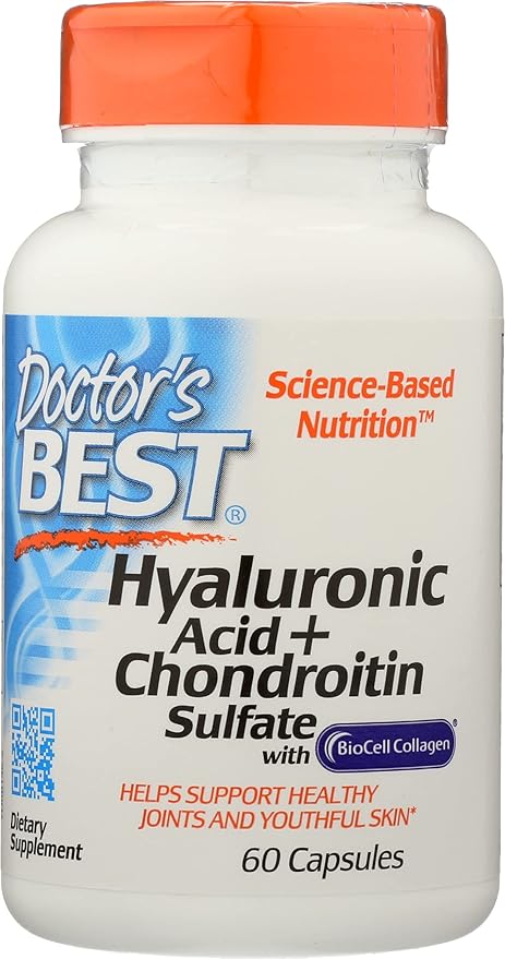 Doctors Best Hyaluronic Acid + Chondroitin Sulfate with BioCell Collagen, Non-GMO, Vegan, 60 Capsule (Pack of 1)