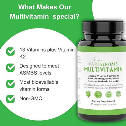 R-Kane Barisentials Bariatric Multivitamins Supplement- Post Bariatric Support for Gastric Bypass, Sleeve Gastroectomy, DS- Essential Daily Nutrition- 30 Vegetarian Capsules