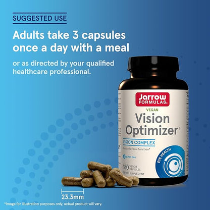 Jarrow Formulas Vision Optimizer Veggie Capsules - 180 Count - Eye Supplement - Dietary Supplement - with Grape Seed Extract, Lutein & Zeaxanthin, Quercetin & More - Non-GMO - Gluten Free