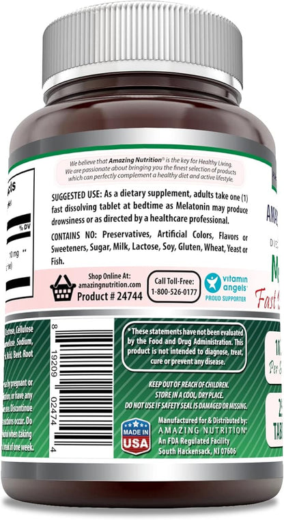 Amazing Formulas Melatonin 10 Mg Fast Dissolve Supplement | 250 Tablets | Strawberry Flavor | Non-GMO | Gluten-Free | Made in USA