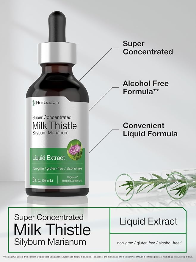 Horbäach Milk Thistle Extract Liquid | 2 fl oz | Alcohol Free | Vegetarian, Non-GMO & Gluten Free Supplement