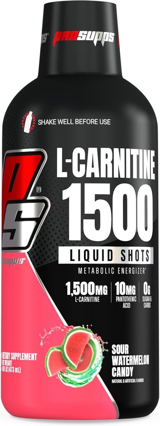 PROSUPPS L-Carnitine Liquid 1500, Stimulant-Free Liquid Shots for Men & Women - Clean Pre-Workout Drink for Energy, Performance & Muscle Recovery - No Sugar, No Carbs - 31 Servings, Watermelon Candy