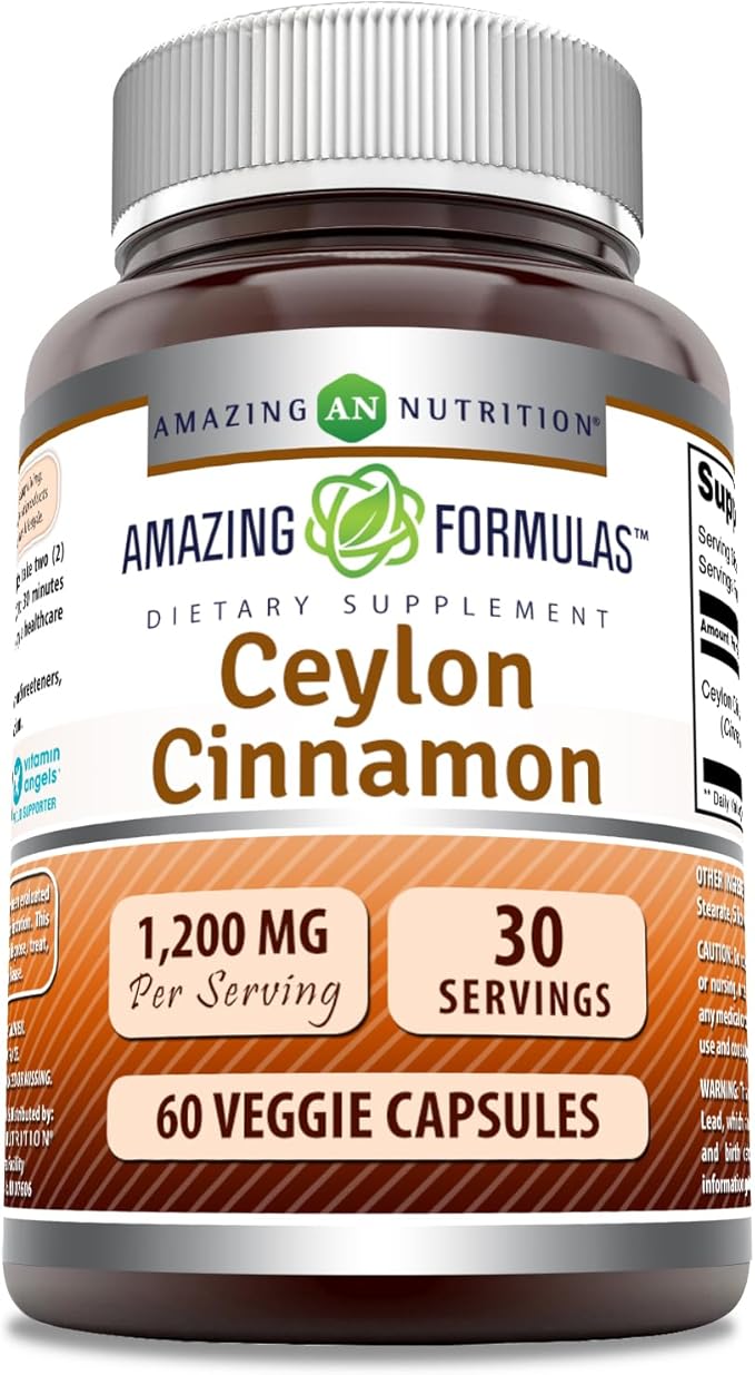 Amazing Formulas Ceylon Cinnamon 1200 Mg Per Serving | Veggie Capsules Supplement | Non-GMO | Gluten Free | Made in USA (1 Pack, 60 Count)