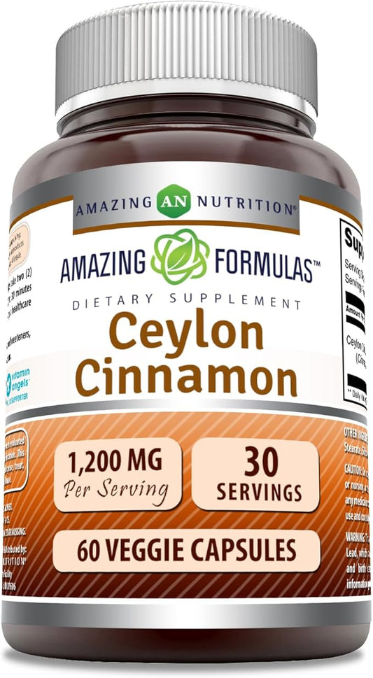 Amazing Formulas Ceylon Cinnamon 1200 Mg Per Serving | Veggie Capsules Supplement | Non-GMO | Gluten Free | Made in USA (1 Pack, 60 Count)
