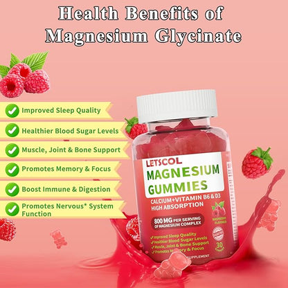 Magnesium Glycinate Gummies 800mg Per Serving, Sugar Free Magnesium Supplement with Magnesium Malate, Calcium, Vitamin D3, B6, CoQ10 for Calm Support & Sleep for Adults Kids