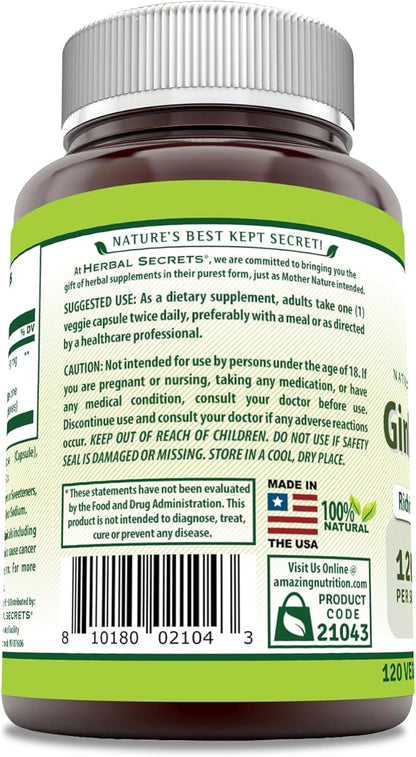 Herbal Secrets Ginkgo Biloba Supplement 120mg 120 Capsules | Standardized to Contain 24% Ginkgo Flavone Glycosides | Non-GMO | Gluten Free | Made in USA