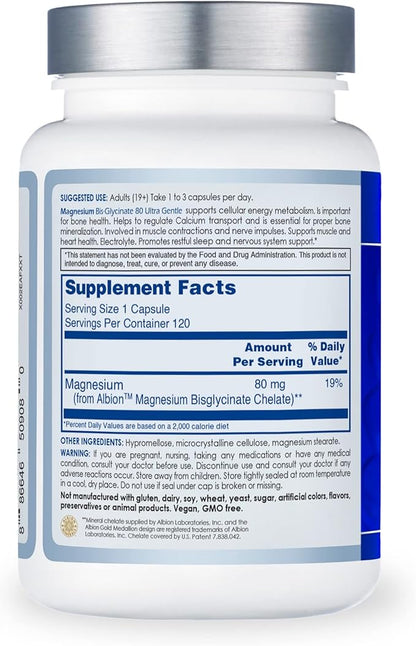 CanPrev Magnesium Biglycinate Chelated 80mg Ultra Gentle 120 V-Caps 120-Day Supply - Support Muscle Function, Bone Strength & Relaxation, Pure Magnesium Bisglycinate Formula, Promote Comfort & Balance
