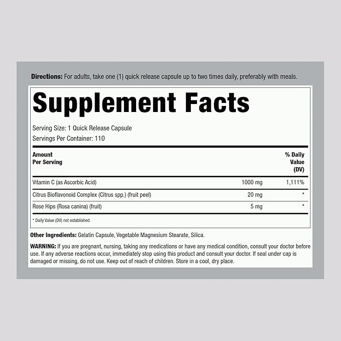 Piping Rock Vitamin C | 1000mg | 110 Capsules | with Bioflavonoids and Rose HIPS | Non-GMO, Gluten Free Supplement | by Lindberg