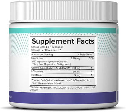 Magnesium Sleep Night Time Powder - Magnesium Citrate, Magnesium Glycinate with Melatonin, L-Theanine and GABA Sleep Aid, Natural Sleep Supplement, Vegan, Gluten-Free, Raspberry Lemon Flavor