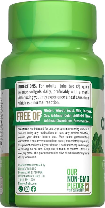 Nature's Truth Oregano Oil Softgels | 4000mg | 90 Pills | Contains Carvacrol | Non-GMO & Gluten Free Supplement