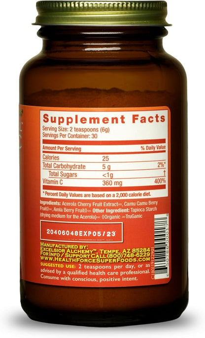 HEALTHFORCE SUPERFOODS Truly Natural Vitamin C - Immune Support Supplement with Camu Camu Berry - Vitamin C Supplement for Immune Health - Vegan, Non-GMO - 180 Grams, 30 Servings