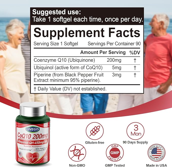 CoQ10 200mg Softgels, Ultra CoQ10 Ubiquinone 200mg with Coconut MCT Oil, 5X Superior Absorption, Coenzyme Q10 Ubiquinol and Supplements - 90 Counts * 2 Packs