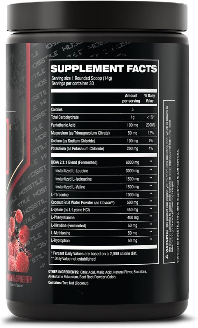 HOSSTILE SILO[9] Essential Amino Acids, EAA & BCAA Powder, Electrolyte Hydration Support, Enhance Muscle Recovery, Build Lean Muscle, Pre or Post Workout Drink, Tangy Raspberry, 30 Servings