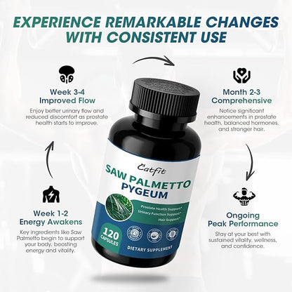 Saw Palmetto for Men 500mg - Prostate Support, Urinary & Hair Health Supplement with Pumpkin Seed Oill, Pygeum - Herbal Complex for Men's Wellness, Vegan Formula, 120 Capsules