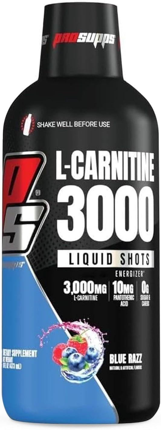 PROSUPPS L-Carnitine Liquid 3000, Stimulant-Free Liquid Shots for Men & Women - Clean Workout Drink for Energy, Performance & Muscle Recovery - No Sugar, No Carbs - 31 Servings, Blue Razz