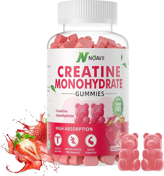 Creatine Monohydrate Gummies 5000mg for Men & Women, Chewables Creatine Monohydrate for Muscle Strength, Muscle Builder, Energy Boost, Pre-Workout Supplement-90 Strawberry Gummies