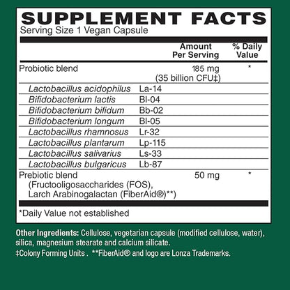 PlantFusion Vegan Probiotics for Women & Men with Prebiotics - 35 Billion CFU, 8 Strains for Immune & Digestive Health Support - Shelf Stable, Non-GMO, Gluten Free - 30 Capsules (1 Month Supply)