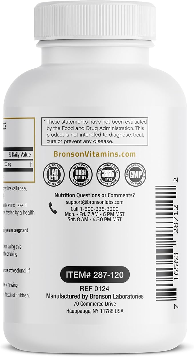 Bronson Acetyl L-Carnitine 500 MG High Potency Amino Acid Non-GMO, 120 Capsules