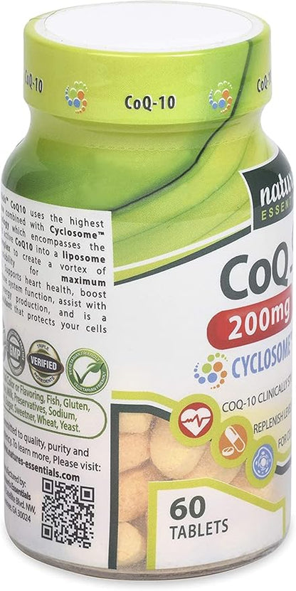 NATURE'S ESSENTIALS CoQ-10 200mg | Heart Health Support & Cellular Energy | Advanced Cyclosome Liposomal Delivery | Non-GMO, Gluten Free, Vegetarian | 60 Tablets