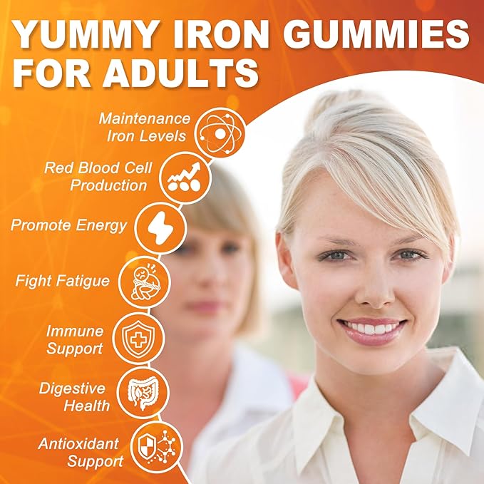 NEVISS Vegan Iron Gummies for Women & Men – Carbonyl Iron 25mg & Turmeric Extract 600mg with Vitamins C, A, B6, B12 & Folate Gummy Supplement for Energy, Immune & Red Blood Cell Support, 120Cts