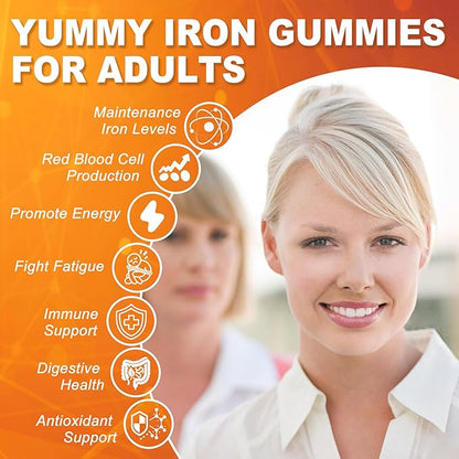 NEVISS Vegan Iron Gummies for Women & Men – Carbonyl Iron 25mg & Turmeric Extract 600mg with Vitamins C, A, B6, B12 & Folate Gummy Supplement for Energy, Immune & Red Blood Cell Support, 120Cts