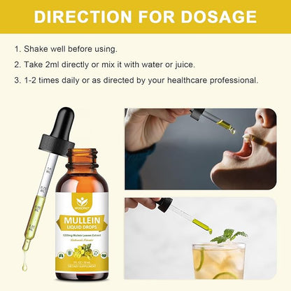 4-in-1 Mullein Leaves Extract Drops for Lungs - Respiratory Support and Lungs Cleanse, Mullein Liquid Supplements with Elderberry, Marshmallow Root & Orange Peel, Natural Flavor, 1 Fl Oz (2 Pack)