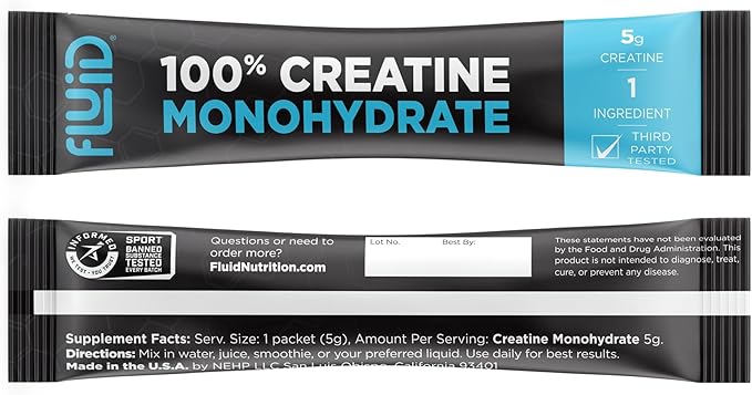 Fluid - Ultra-Fine Micronized 100% Creatine Monohydrate, Informed Sport Certified, Safe for Athletes, 5g Serving (30 Single Servings)