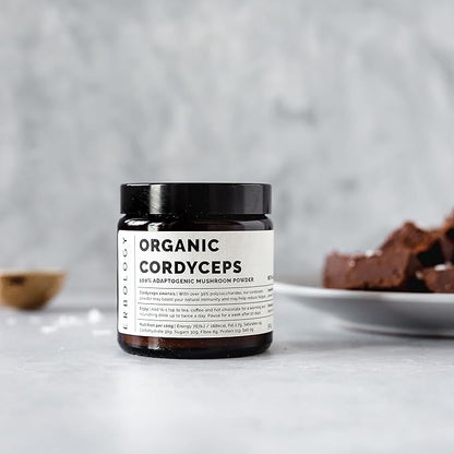 Erbology Organic Cordyceps Mushroom Powder 50 Servings - 48% Beta-glucans - Energy and Performance - Cordyceps Sinensis - Small Batch - Sustainably Grown in Europe - Vegan - Non-GMO - No Added Fillers