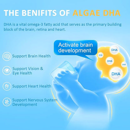 Algal Sourced Omega-3 & DHA Softgels for Kids, Brain, Eye and Heart Health, Cognitive & Immune Function, Learning, Social Development - Non-GMO - 200 mg - 45 Day Supply - 90 ct