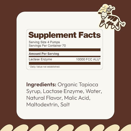 Lactase Enzyme Drops 2oz – Delicious Sweet Vanilla Flavor – 10,000 FCC Units for Fast Acting Dairy Relief – Customizable Dosing for Lactose Intolerance – Portable Twist-to-Lock Pump
