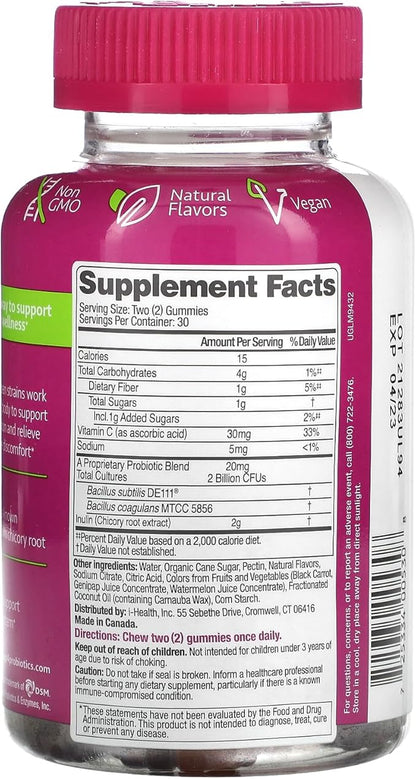 up4 Probiotic Gummies for Men and Women, Digestive and Immune Support with Prebiotics and Vitamin C, Gluten Free, Gelatin Free, Vegan, Non-GMO, 60 Count