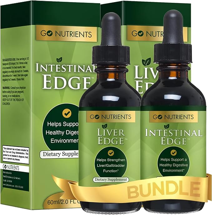 Go Nutrients Intestinal Edge Cleanse 60mL (2 oz) & Liver Cleanse Edge 60ml (2 oz) Non-GMO Soy-Free